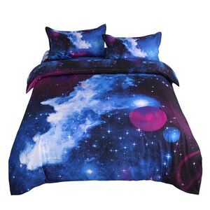 4pcs Galaxies Duvet Cover Sets Space Themed All-Season Reversible Design Twin